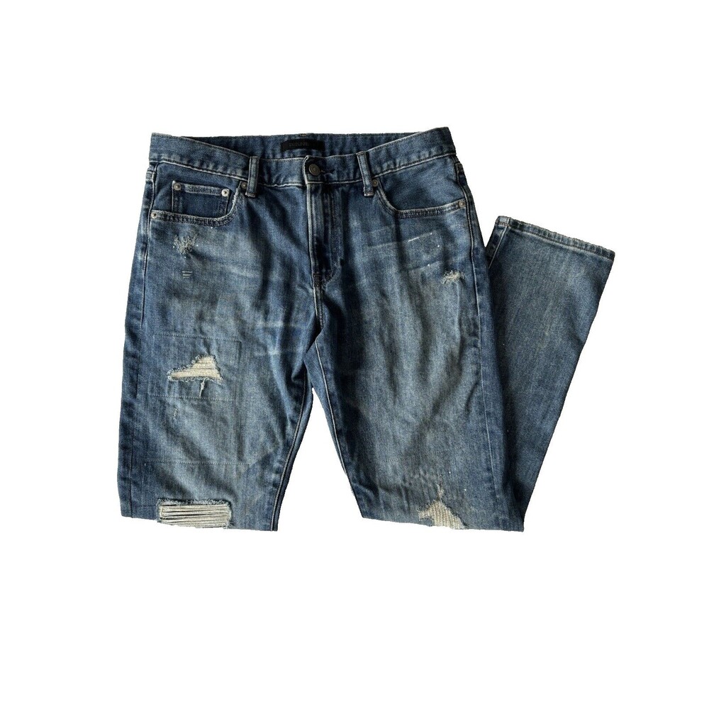 Uniqlo‎ Jeans Mens 33x30 Kaihara Slim Straight Blue Denim Pants Medium Wash